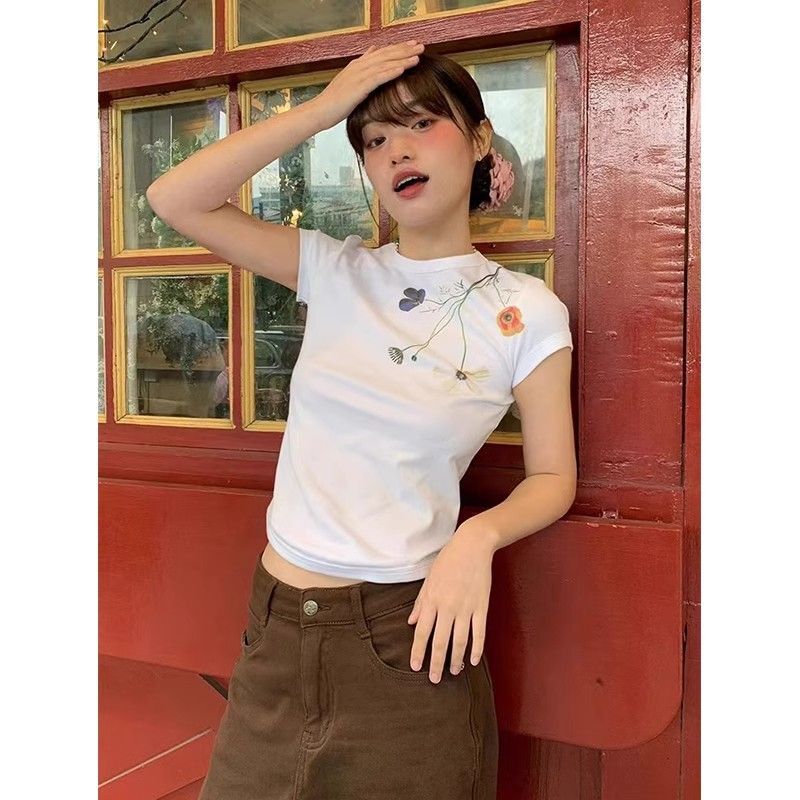 【1*1纯棉 常规款】印花正肩常规短袖 高弹力新款夏季修身显 【1*1纯棉 常规款】印花正肩常规短袖 高弹力新款夏季修身显