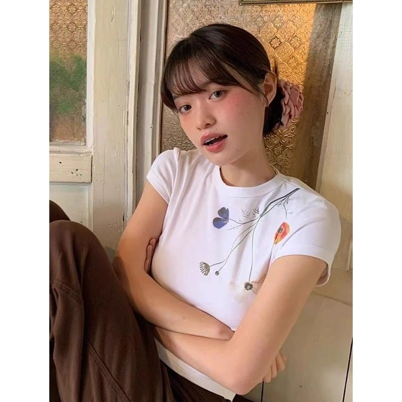 【1*1纯棉 常规款】印花正肩常规短袖 高弹力新款夏季修身显