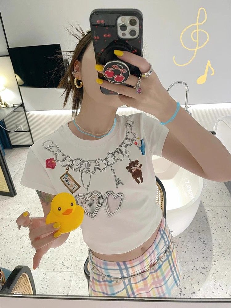 【1*1纯棉 常规款】印花正肩常规短袖 高弹力新款夏季修身显 【1*1纯棉 常规款】印花正肩常规短袖 高弹力新款夏季修身显