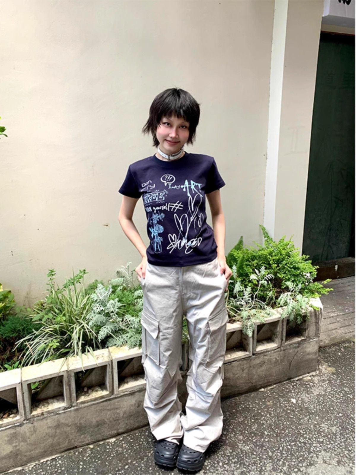 【1*1纯棉 常规款】印花正肩常规短袖 高弹力新款夏季修身显