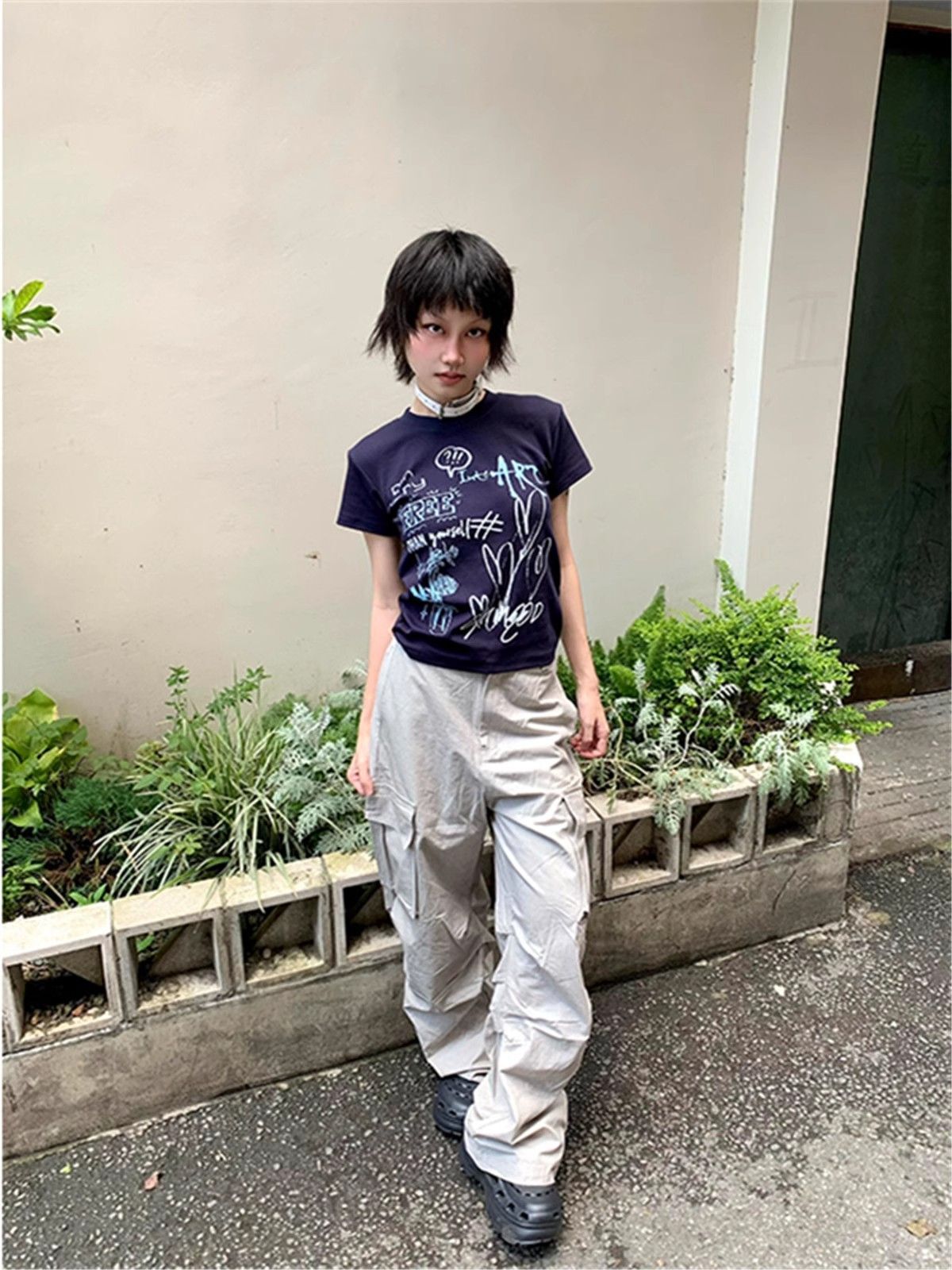 【1*1纯棉 常规款】印花正肩常规短袖 高弹力新款夏季修身显