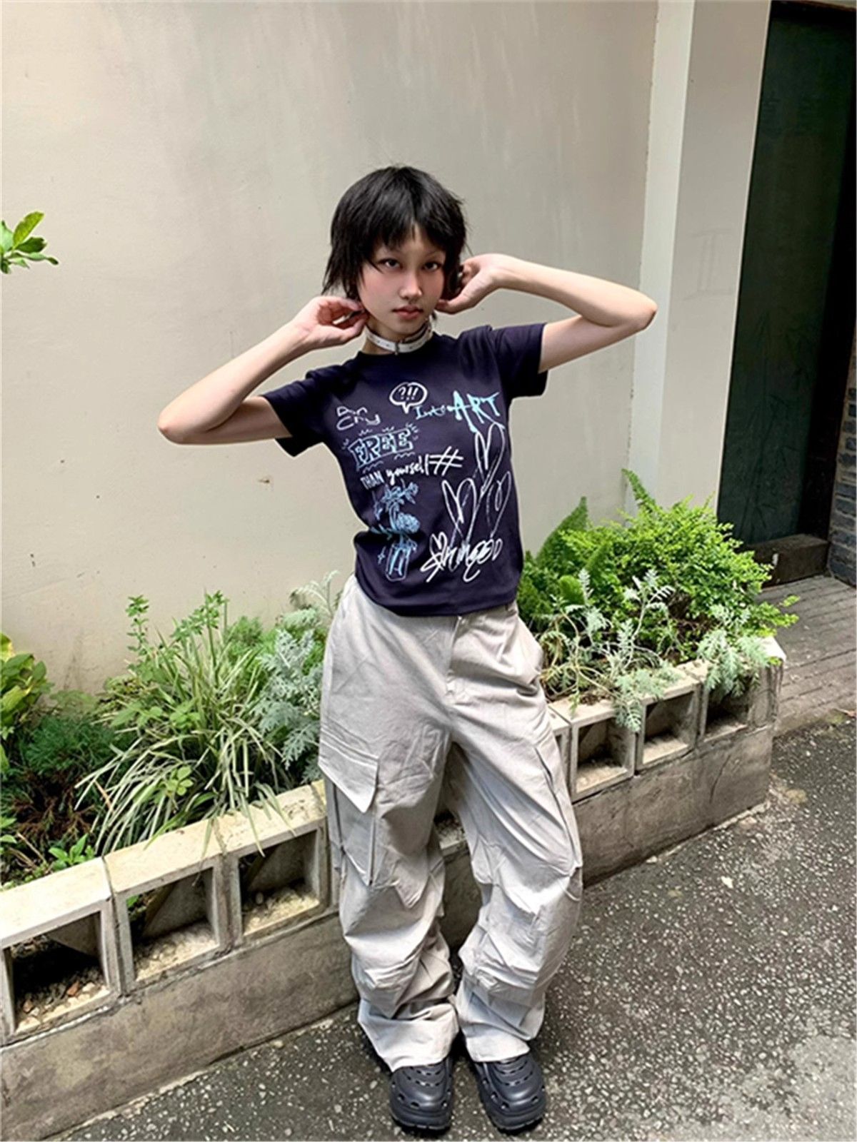 【1*1纯棉 常规款】印花正肩常规短袖 高弹力新款夏季修身显