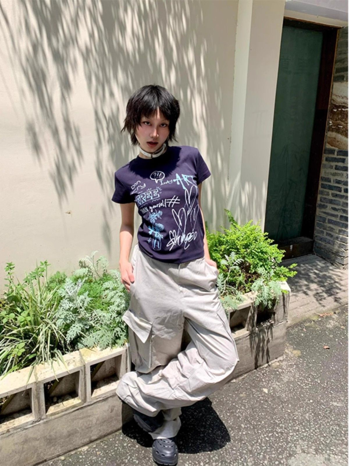 【1*1纯棉 常规款】印花正肩常规短袖 高弹力新款夏季修身显