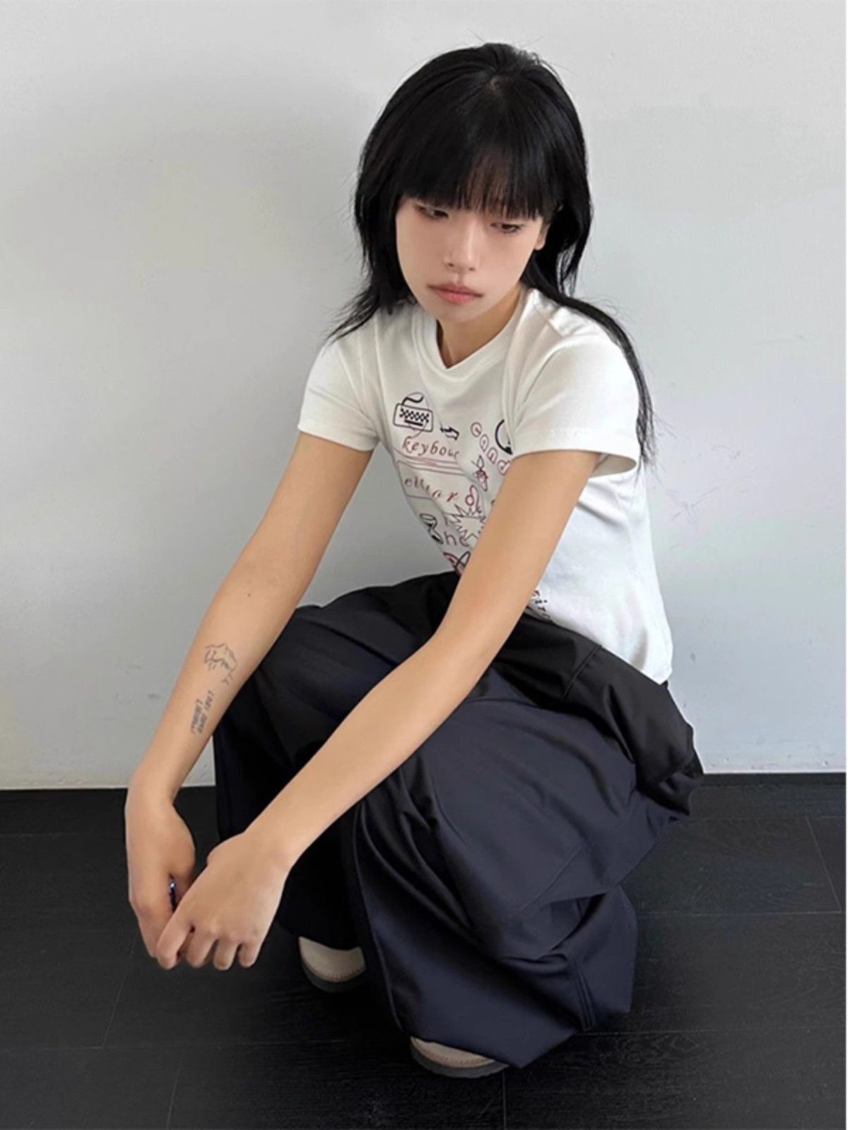 【1*1纯棉 常规款】印花正肩常规短袖 高弹力新款夏季修身显