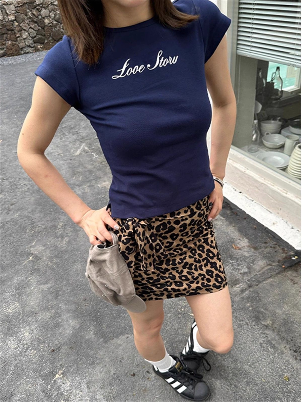 【1*1纯棉 常规款】印花正肩常规短袖 高弹力新款夏季修身显