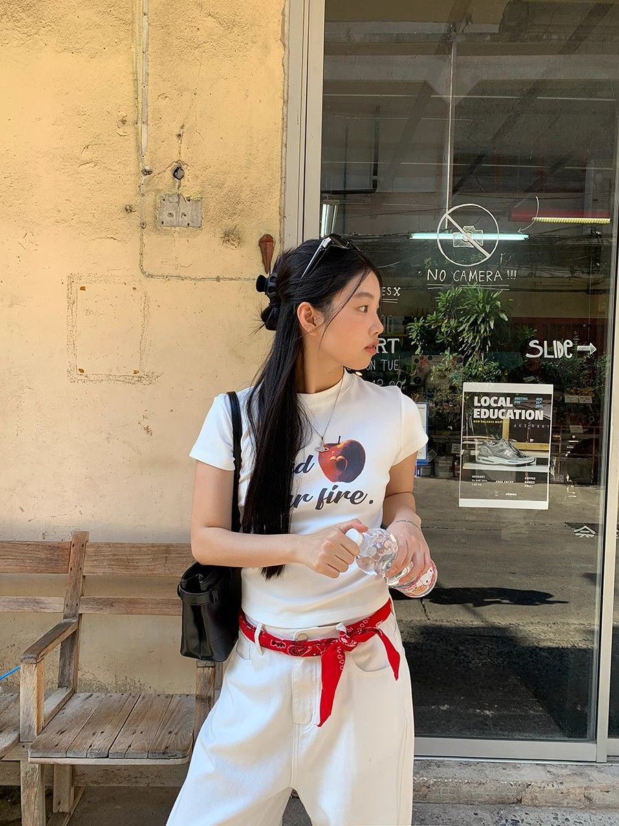 【1*1纯棉 常规款】印花正肩常规短袖 高弹力新款夏季修身显