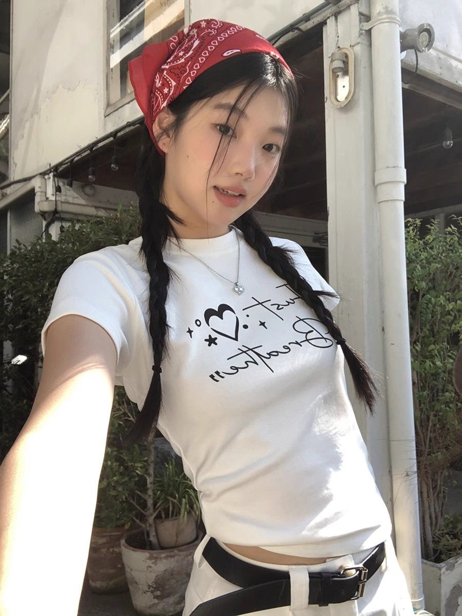 【1*1纯棉 常规款】印花正肩常规短袖 高弹力新款夏季修身显 【1*1纯棉 常规款】印花正肩常规短袖 高弹力新款夏季修身显