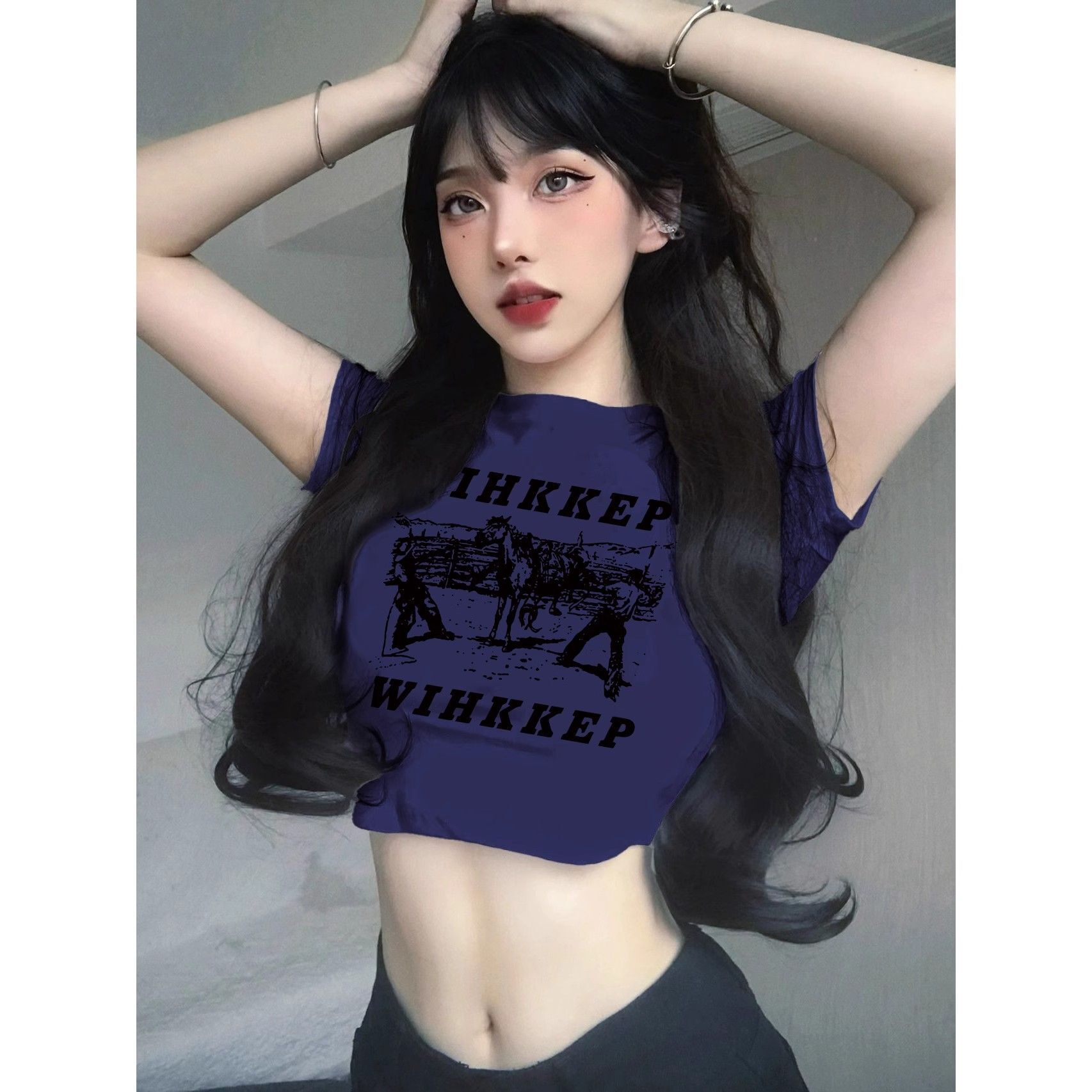 1*1纯棉 高弹力新款夏季短袖短款搭配高腰裤修身显瘦洋气上衣