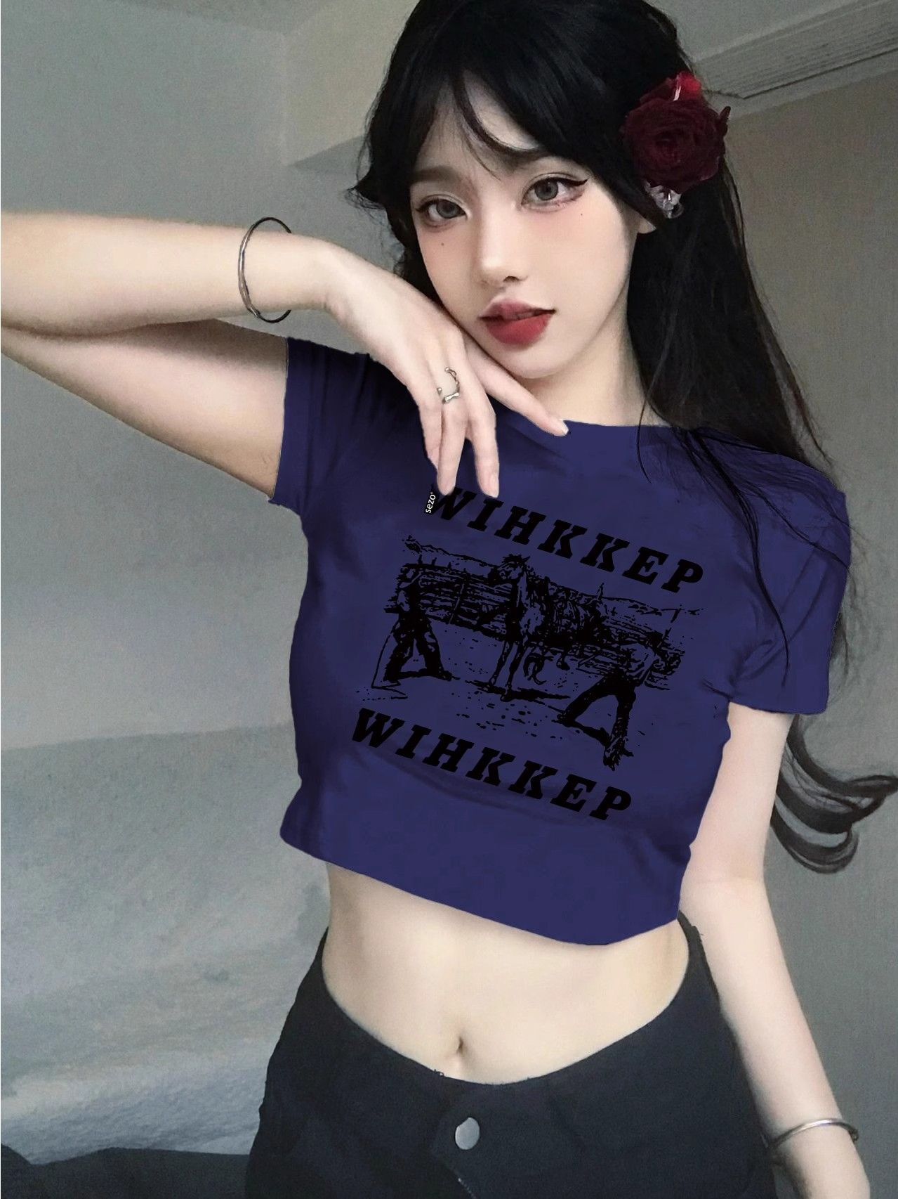 1*1纯棉 高弹力新款夏季短袖短款搭配高腰裤修身显瘦洋气上衣