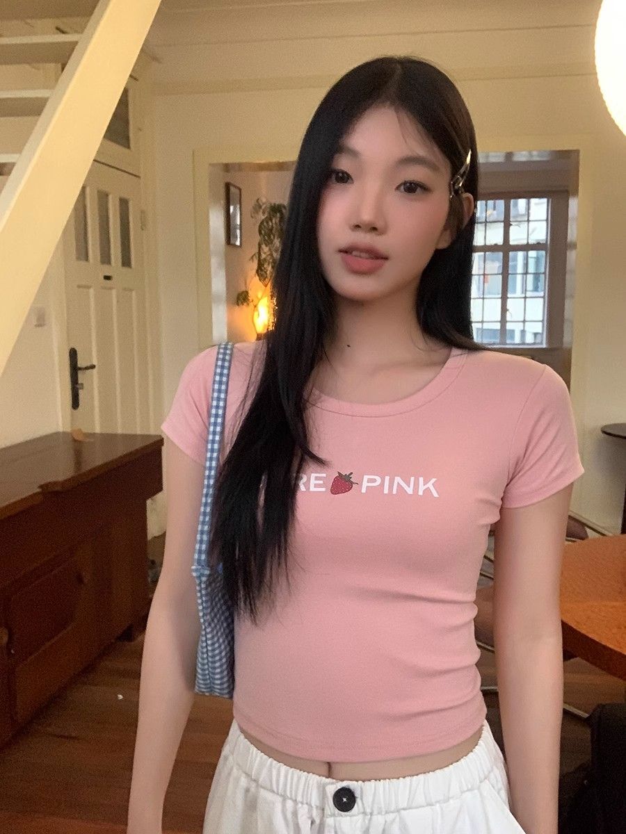 1*1纯棉 高弹力新款夏季短袖短款搭配高腰裤修身显瘦洋气上衣