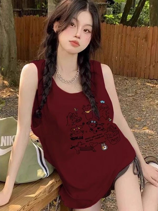 【包肩包领】夏日多巴胺穿搭无袖t恤美式坎肩背心无袖上衣