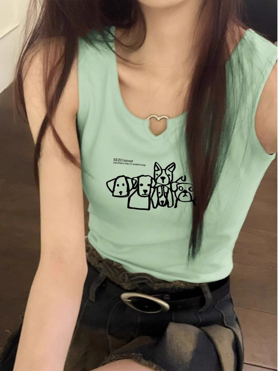 【包肩包领】夏日多巴胺穿搭无袖t恤美式短款辣妹修身显瘦小背心