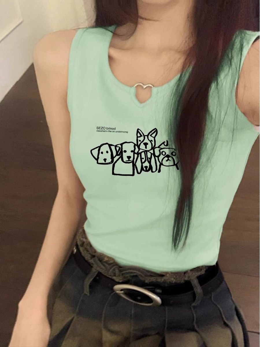 【包肩包领】夏日多巴胺穿搭无袖t恤美式短款辣妹修身显瘦小背心