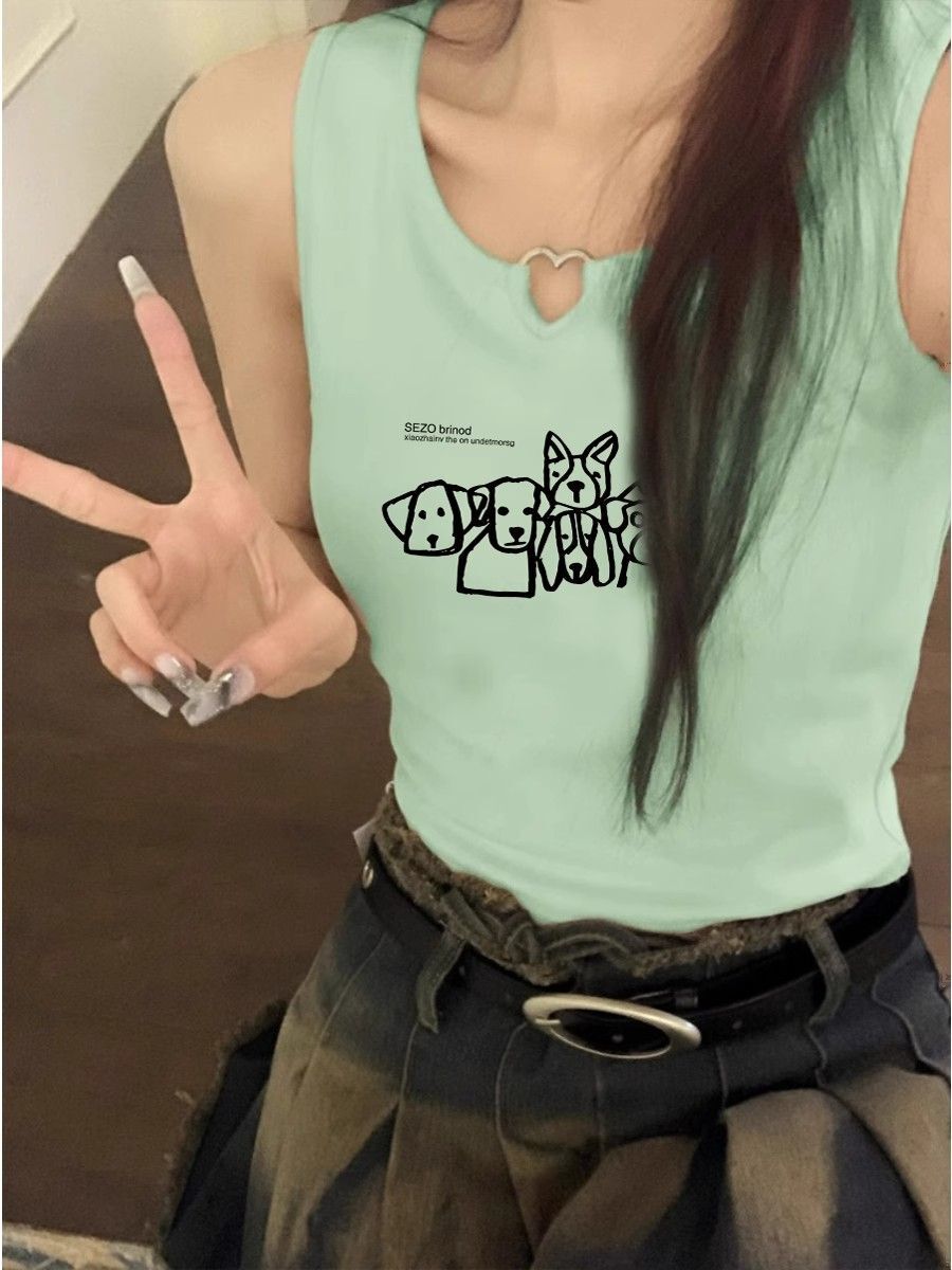 【包肩包领】夏日多巴胺穿搭无袖t恤美式短款辣妹修身显瘦小背心