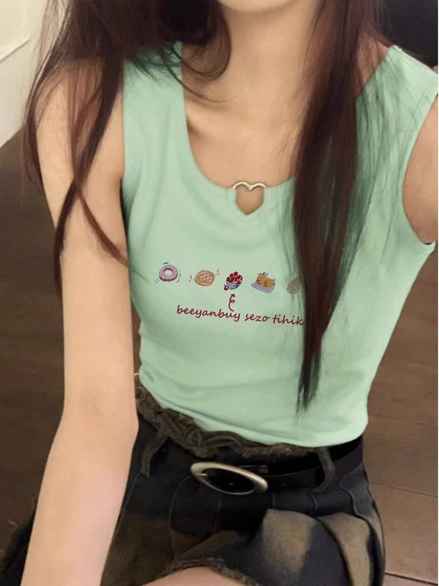 【包肩包领】夏日多巴胺穿搭无袖t恤美式短款辣妹修身显瘦小背心