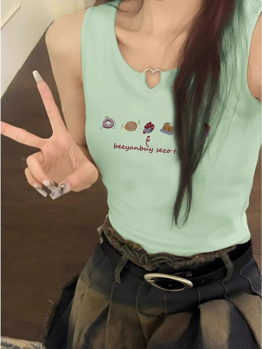 【包肩包领】夏日多巴胺穿搭无袖t恤美式短款辣妹修身显瘦小背心