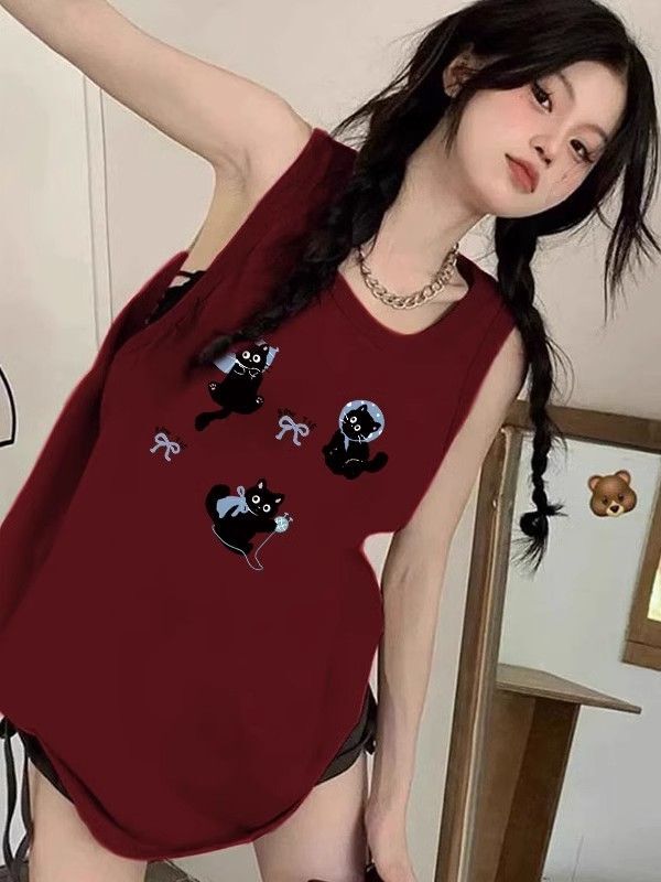 【包肩包领】夏日多巴胺穿搭无袖t恤美式坎肩背心无袖上衣