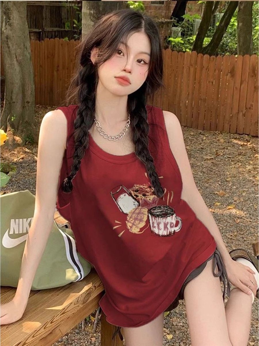 【包肩包领】夏日多巴胺穿搭无袖t恤美式坎肩背心无袖上衣