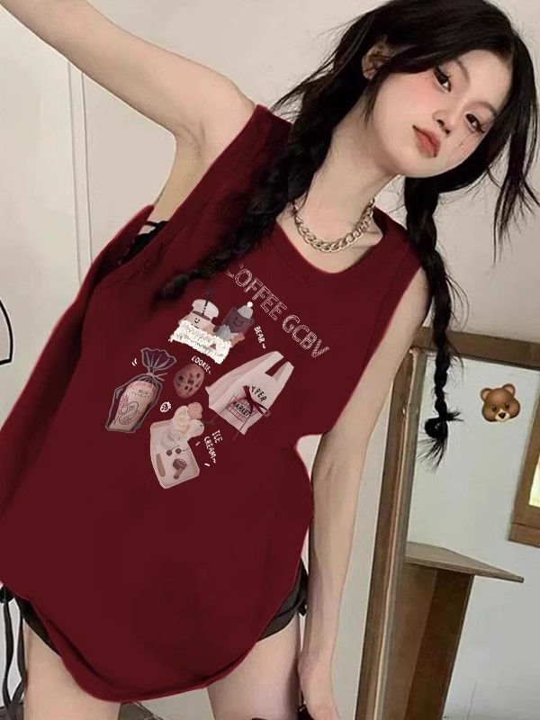 【包肩包领】夏日多巴胺穿搭无袖t恤美式坎肩背心无袖上衣