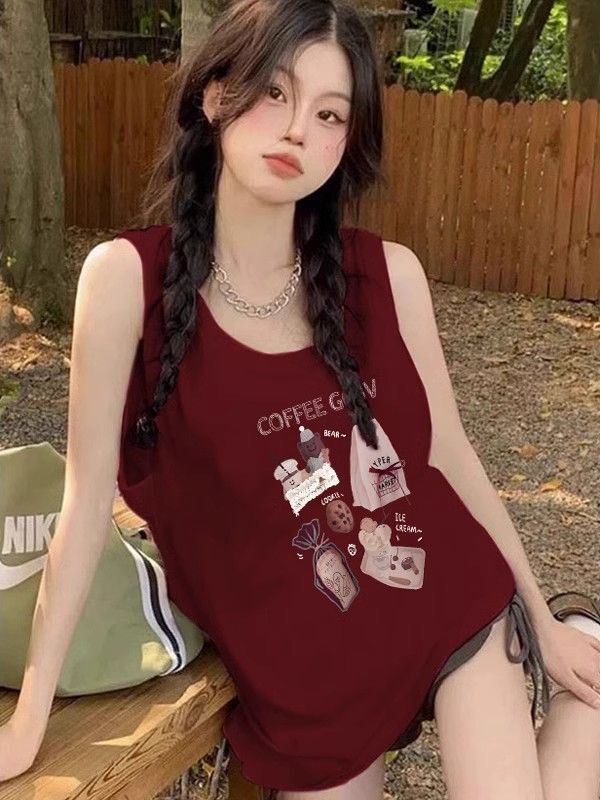 【包肩包领】夏日多巴胺穿搭无袖t恤美式坎肩背心无袖上衣