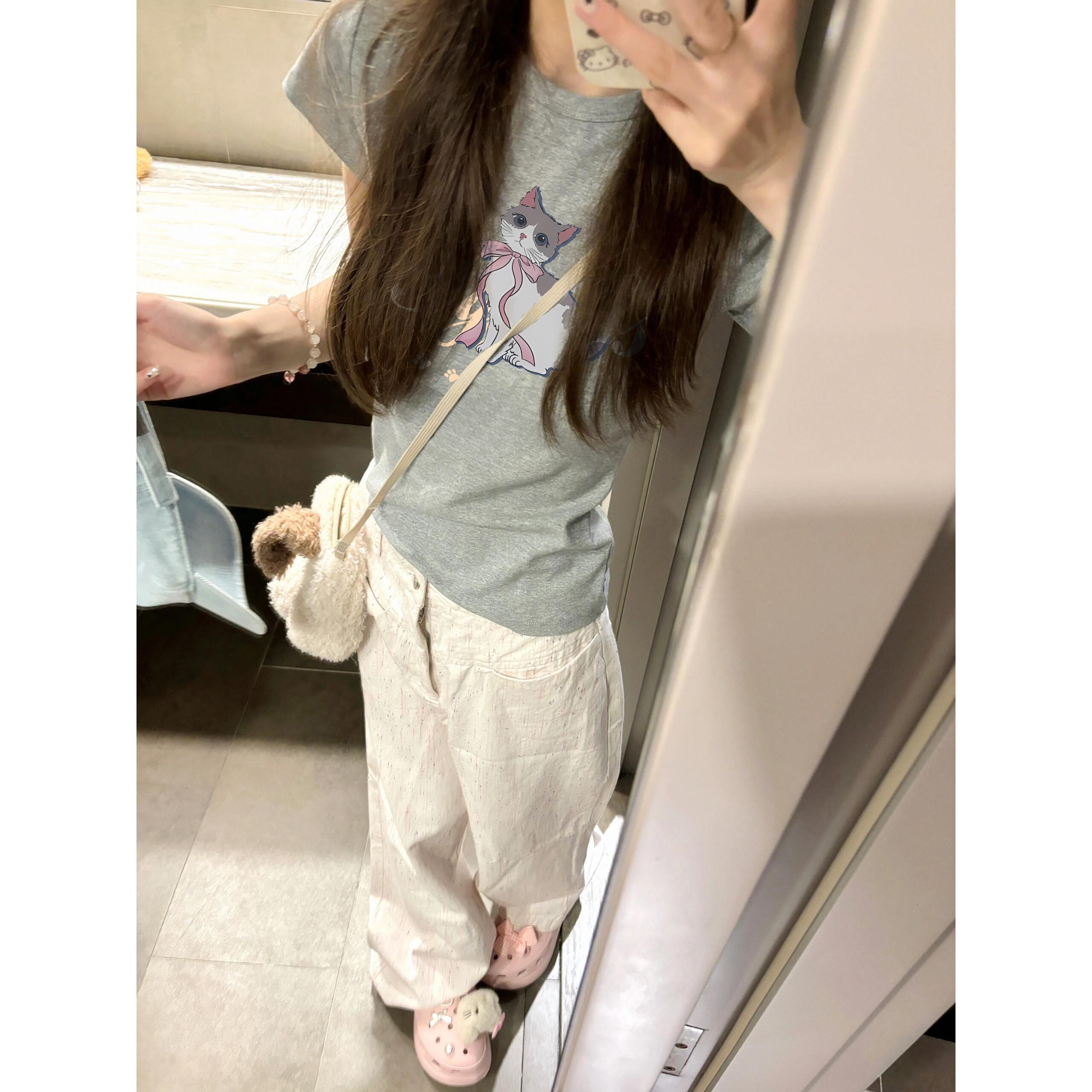 【1*1纯棉 常规款】印花正肩常规短袖 高弹力新款夏季修身显