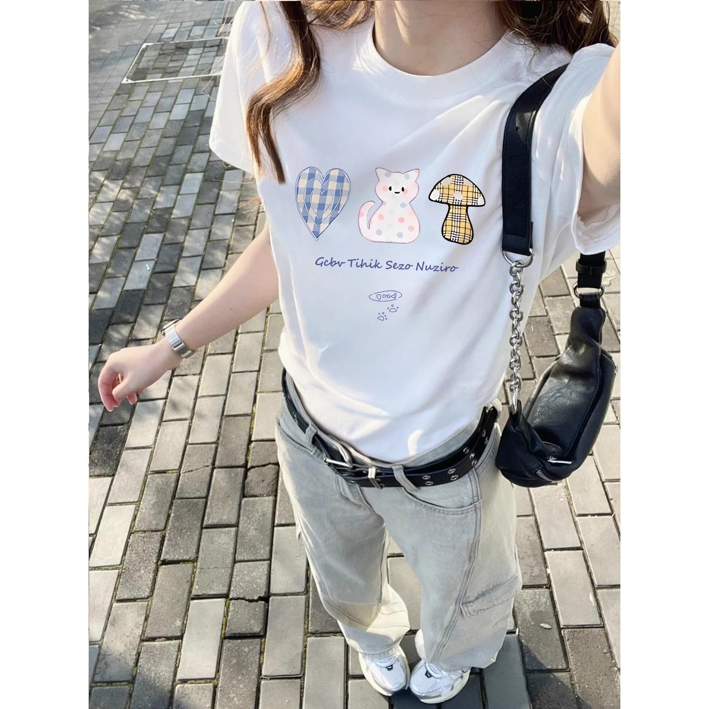 【1*1纯棉 常规款】印花正肩常规短袖 高弹力新款夏季修身显