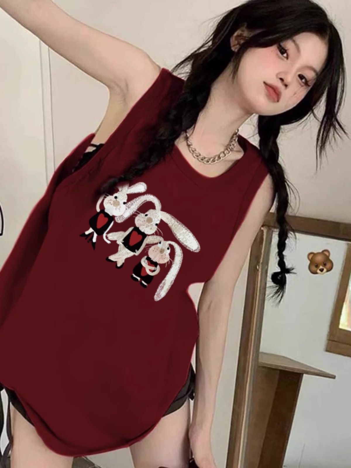 【包肩包领】夏日多巴胺穿搭无袖t恤美式坎肩背心无袖上衣