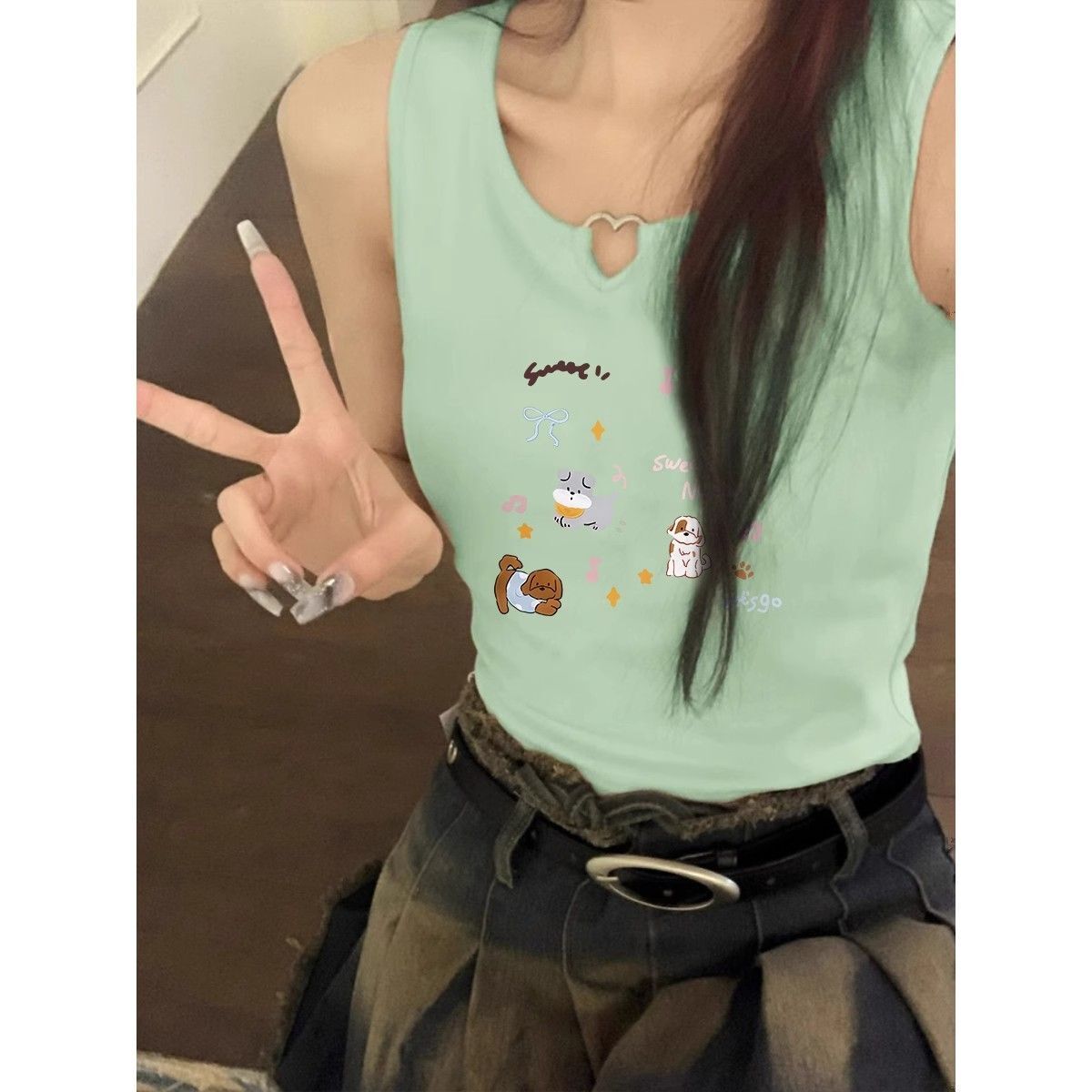 【包肩包领】夏日多巴胺穿搭无袖t恤美式短款辣妹修身显瘦小背心