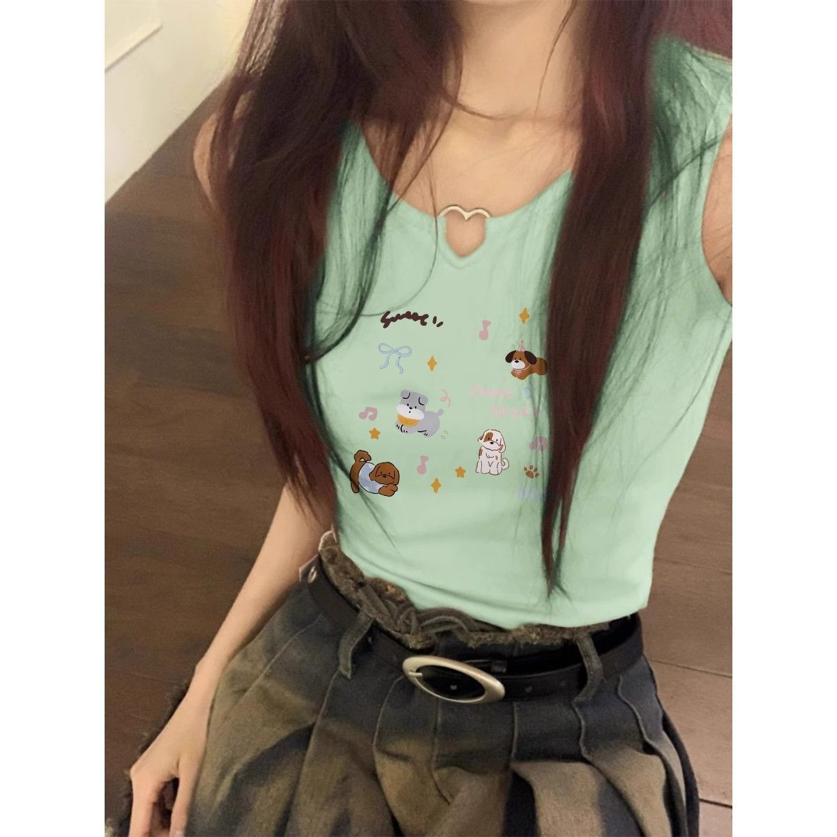 【包肩包领】夏日多巴胺穿搭无袖t恤美式短款辣妹修身显瘦小背心