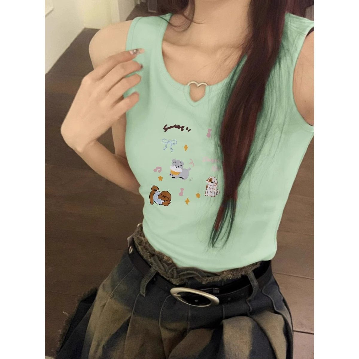 【包肩包领】夏日多巴胺穿搭无袖t恤美式短款辣妹修身显瘦小背心