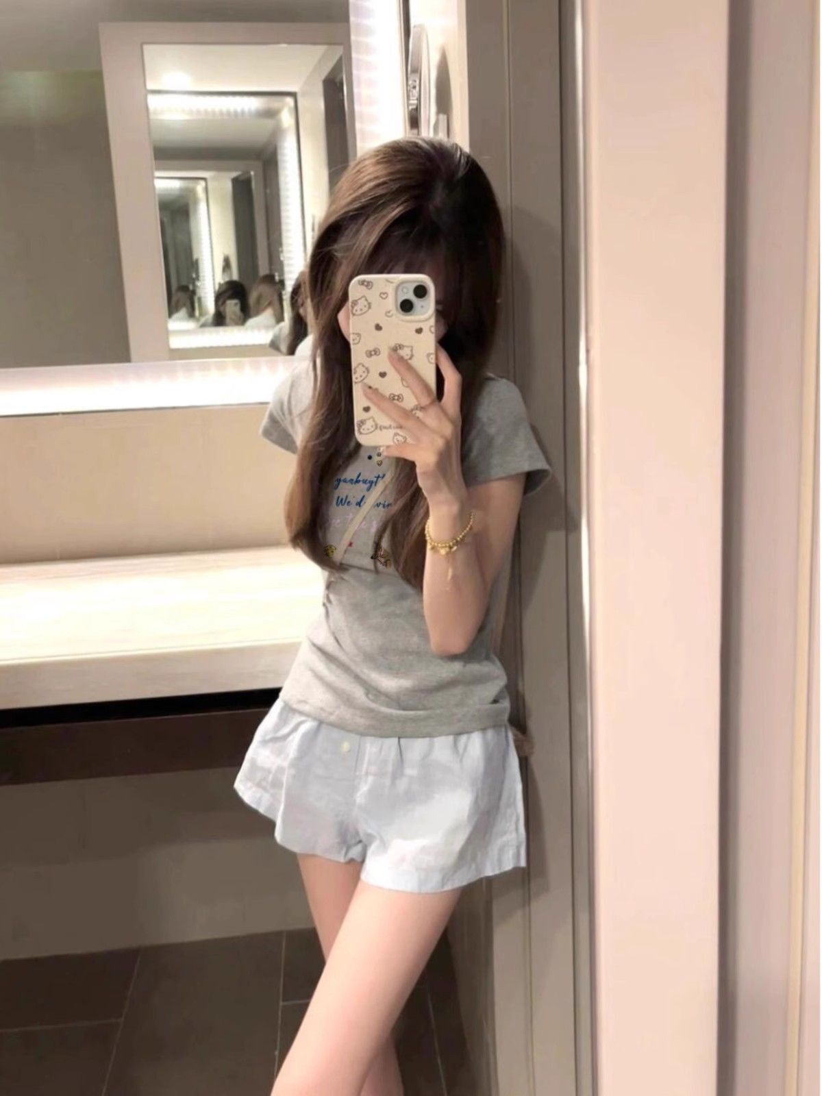 【1*1纯棉 常规款】印花正肩常规短袖 高弹力新款夏季修身显