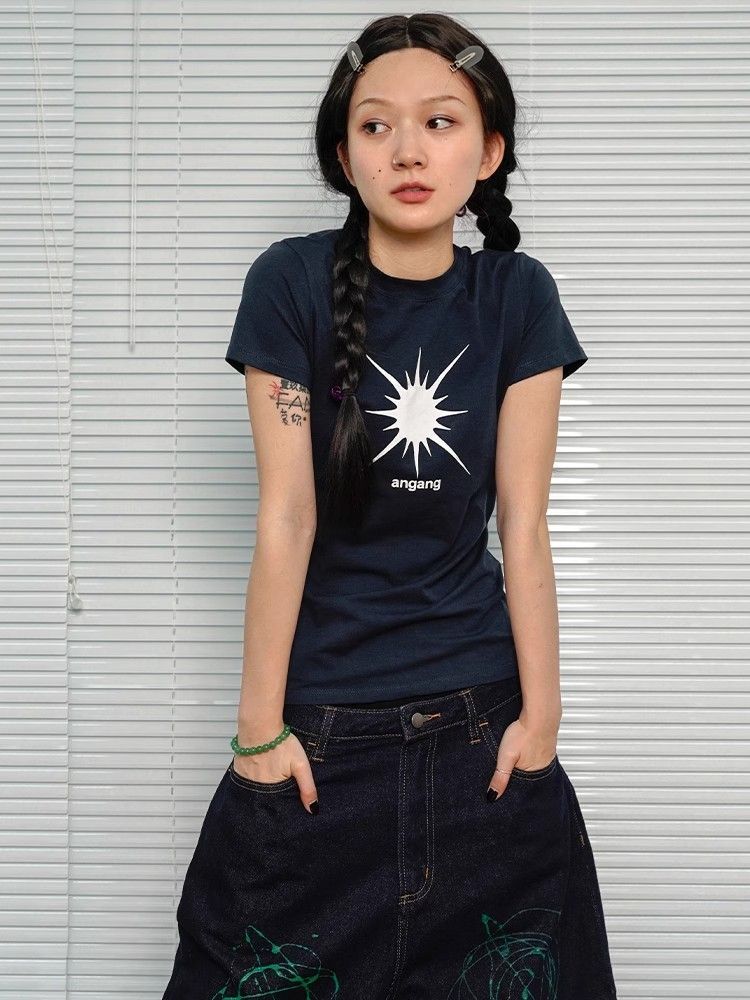 【1*1纯棉 常规款】印花正肩常规短袖 高弹力新款夏季修身显