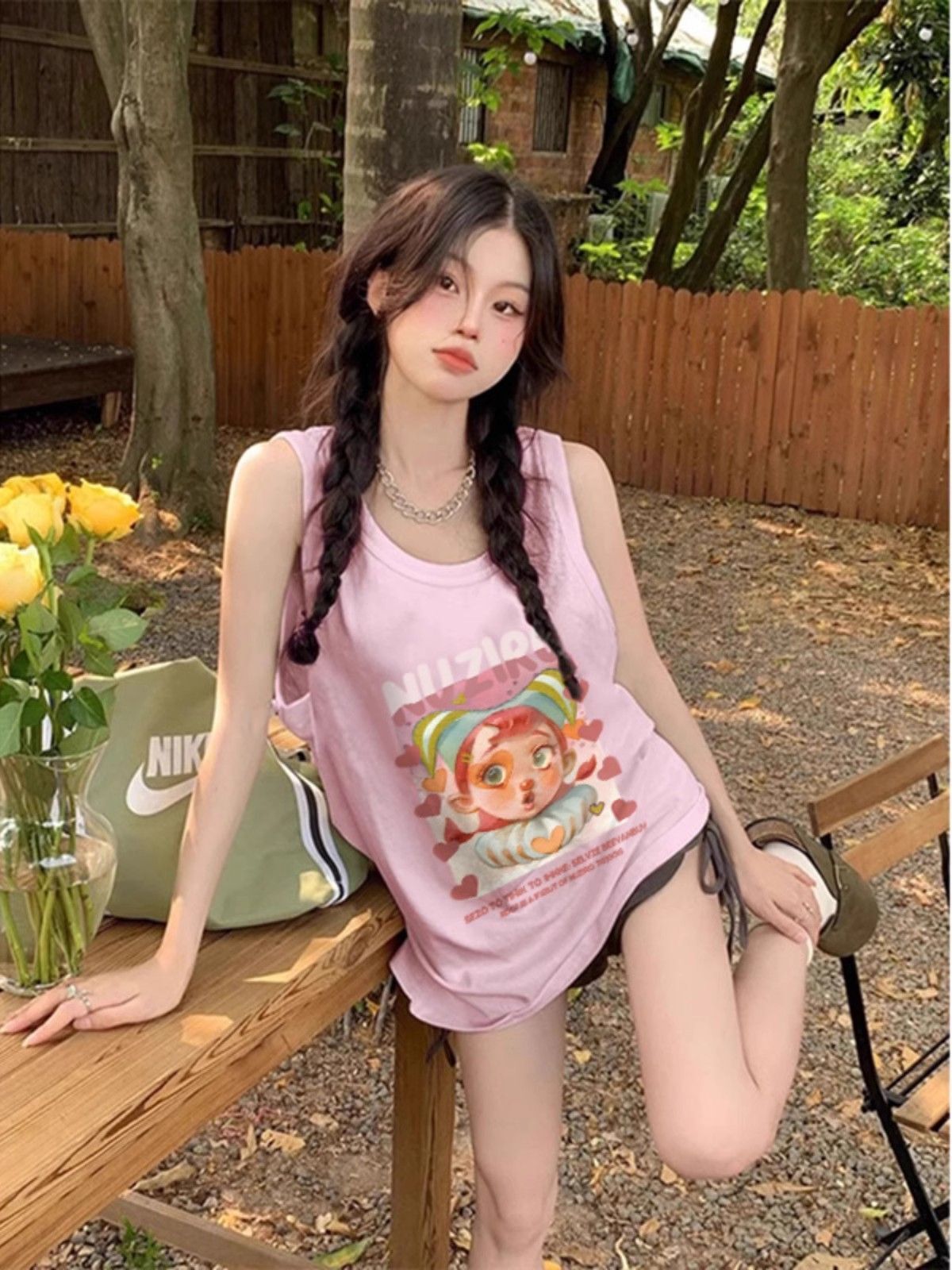 【包肩包领】夏日多巴胺穿搭无袖t恤美式坎肩背心无袖上衣