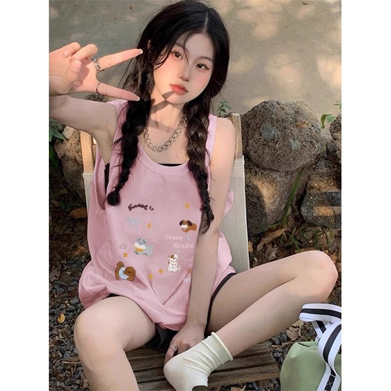 【包肩包领】夏日多巴胺穿搭无袖t恤美式坎肩背心无袖上衣