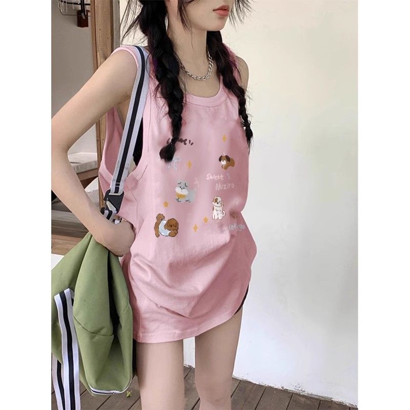 【包肩包领】夏日多巴胺穿搭无袖t恤美式坎肩背心无袖上衣