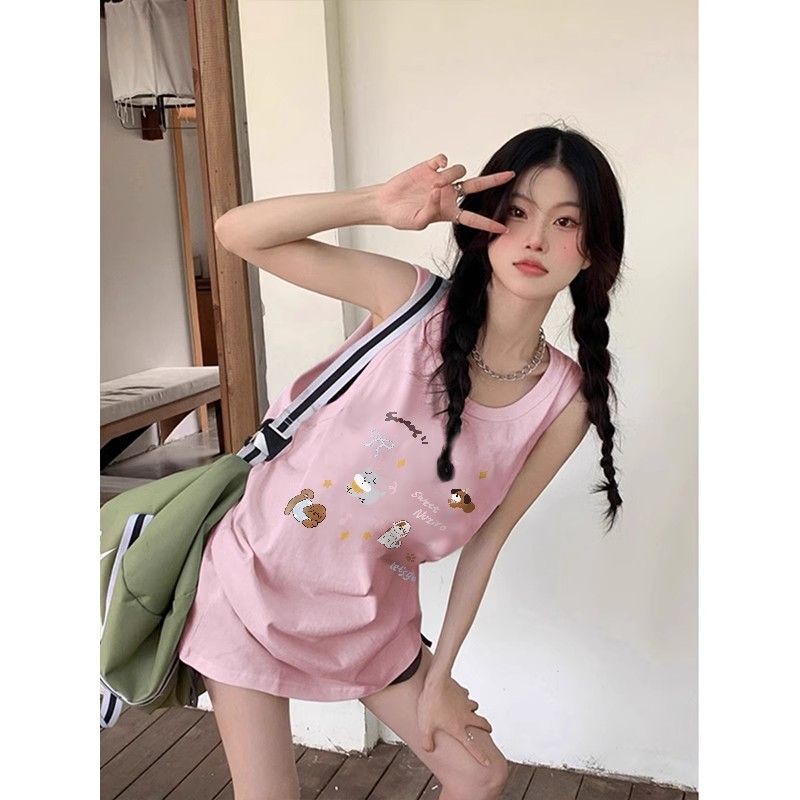 【包肩包领】夏日多巴胺穿搭无袖t恤美式坎肩背心无袖上衣