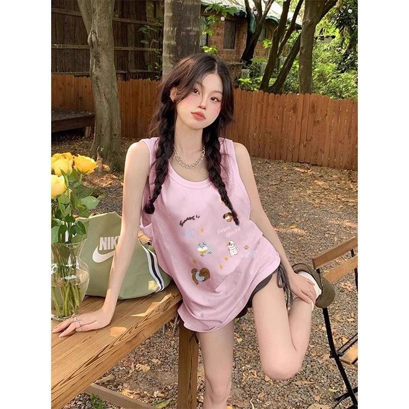 【包肩包领】夏日多巴胺穿搭无袖t恤美式坎肩背心无袖上衣