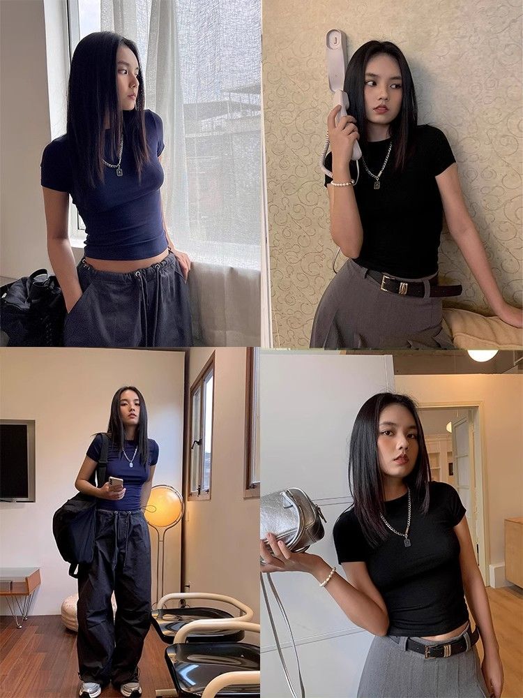 【1*1纯棉 常规款】印花正肩常规短袖 高弹力新款夏季修身显