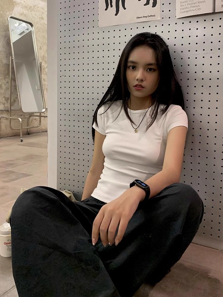 【1*1纯棉 常规款】印花正肩常规短袖 高弹力新款夏季修身显