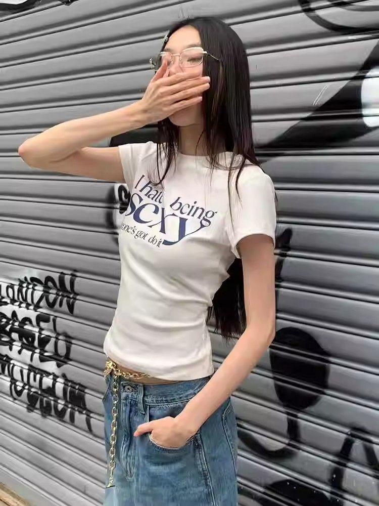 【1*1纯棉 常规款】印花正肩常规短袖 高弹力新款夏季修身显