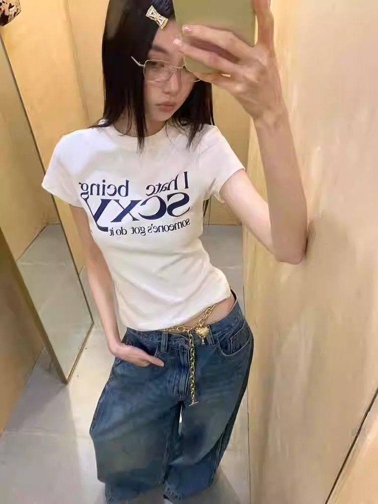 【1*1纯棉 常规款】印花正肩常规短袖 高弹力新款夏季修身显