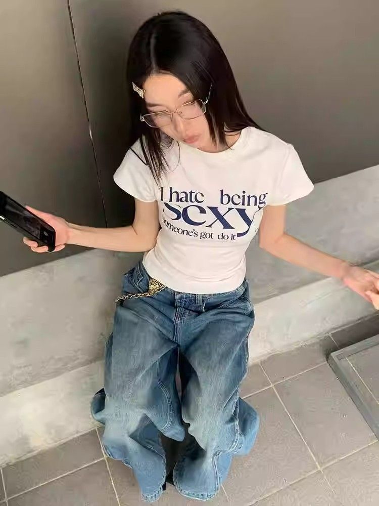 【1*1纯棉 常规款】印花正肩常规短袖 高弹力新款夏季修身显