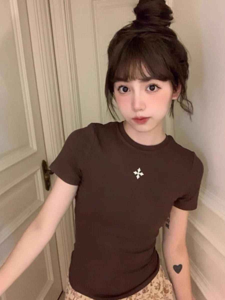 【1*1纯棉 常规款】印花正肩常规短袖 高弹力新款夏季修身显