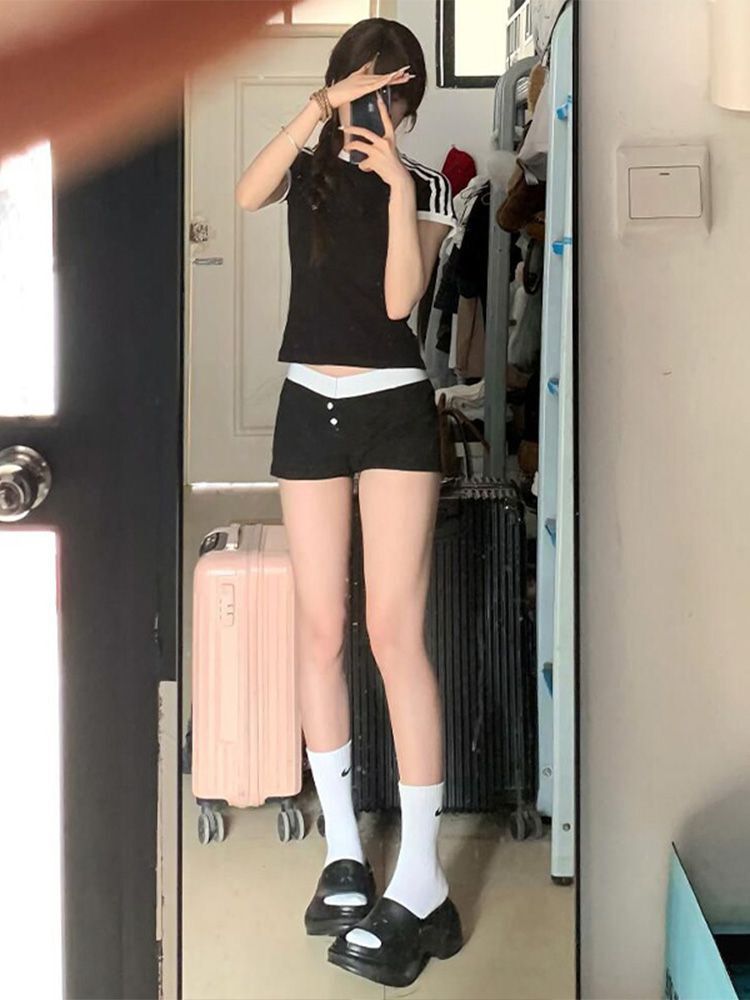 【1*1纯棉 常规款】正肩常规短袖 高弹力新款夏季修身三条杠