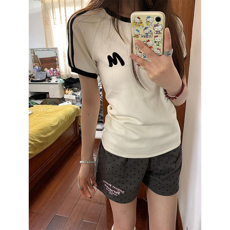 【1*1纯棉 常规款】正肩常规短袖 高弹力新款夏季修身三条杠