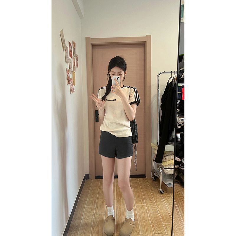 【1*1纯棉 常规款】正肩常规短袖 高弹力新款夏季修身三条杠 【1*1纯棉 常规款】正肩常规短袖 高弹力新款夏季修身三条杠