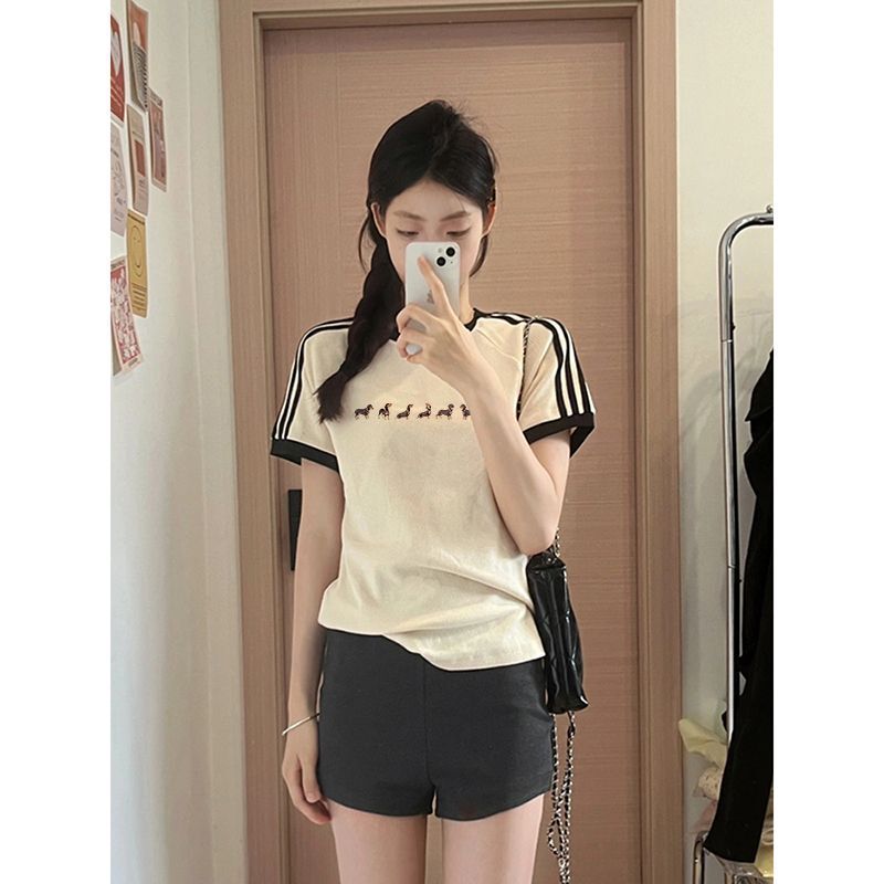 【1*1纯棉 常规款】正肩常规短袖 高弹力新款夏季修身三条杠