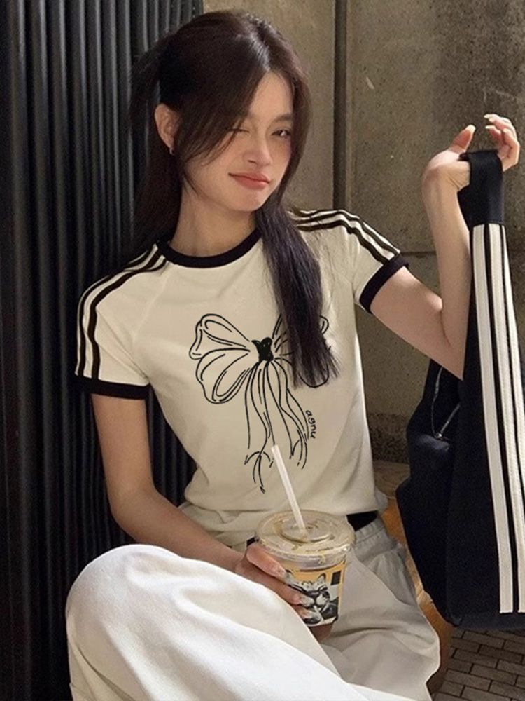 【1*1纯棉 常规款】正肩常规短袖 高弹力新款夏季修身三条杠