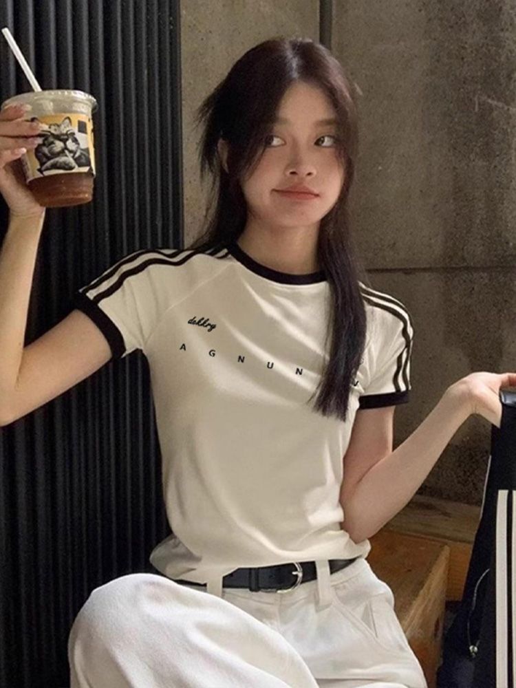 【1*1纯棉 常规款】正肩常规短袖 高弹力新款夏季修身三条杠