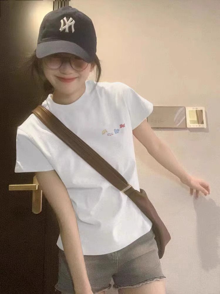 【1*1纯棉 常规款】印花正肩常规短袖 高弹力新款夏季修身显 【1*1纯棉 常规款】印花正肩常规短袖 高弹力新款夏季修身显